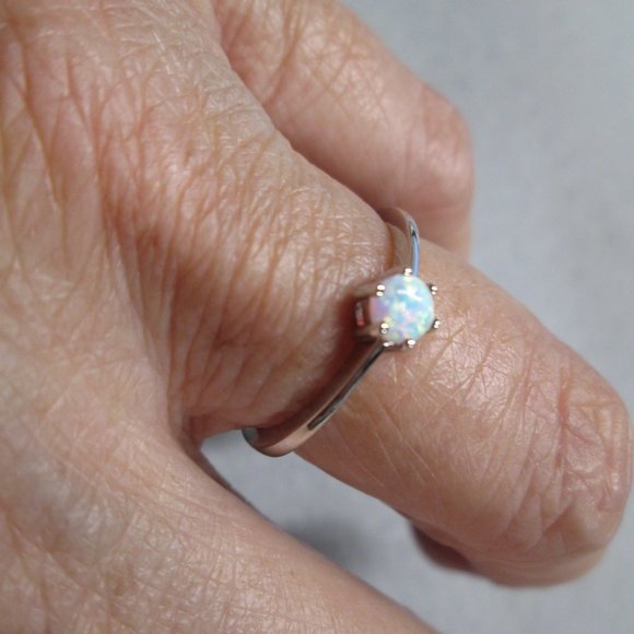 Dainty OPAL Ring>> Solid 925 Sterling Silver>Minimalist,Non Tarnish,Opal Ring - Picture 2 of 5